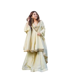 Women Embroidered Silk Kurta Set with Dupatta Straight Fit Full Sleeve Festive Ethnic Outfit for Wedding Traditional Celebrations and Evening Occasions